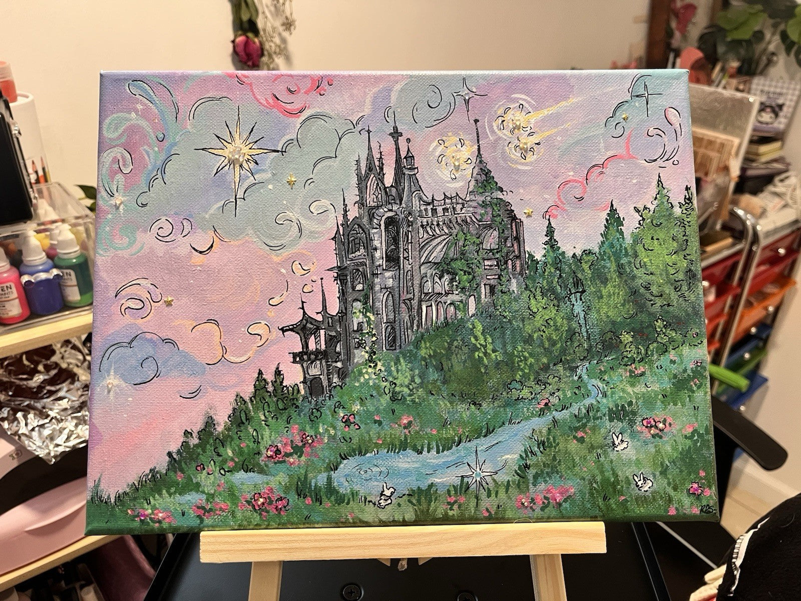 12x9 Whimsical Art, Original Piece, Acrylic/Stretch Canvas, By Rabbit Paw Studio