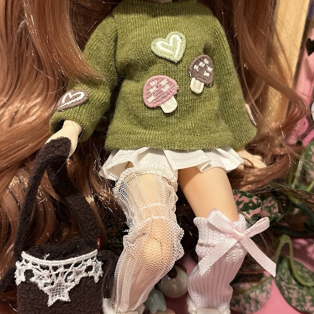 OOAK Blythe Doll Mushroom Outfit, Sweater/Bag/Skirt Set For 12 Inch Doll