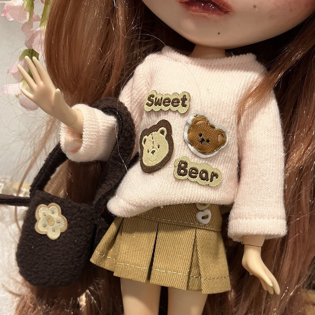 OOAK Blythe Doll Sweet Bear Outfit, Sweater/Bag/Skirt Set For 12 Inch Doll