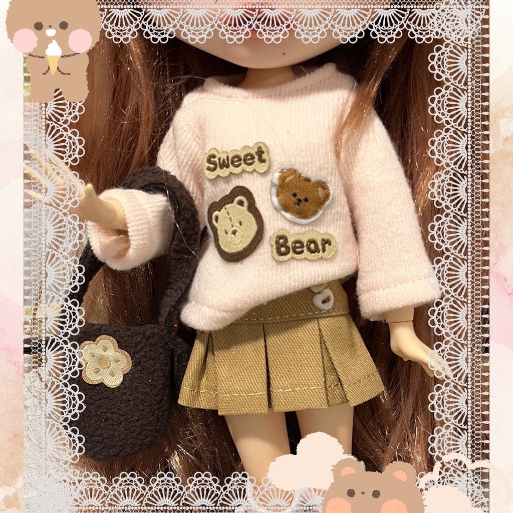 OOAK Blythe Doll Sweet Bear Outfit, Sweater/Bag/Skirt Set For 12 Inch Doll