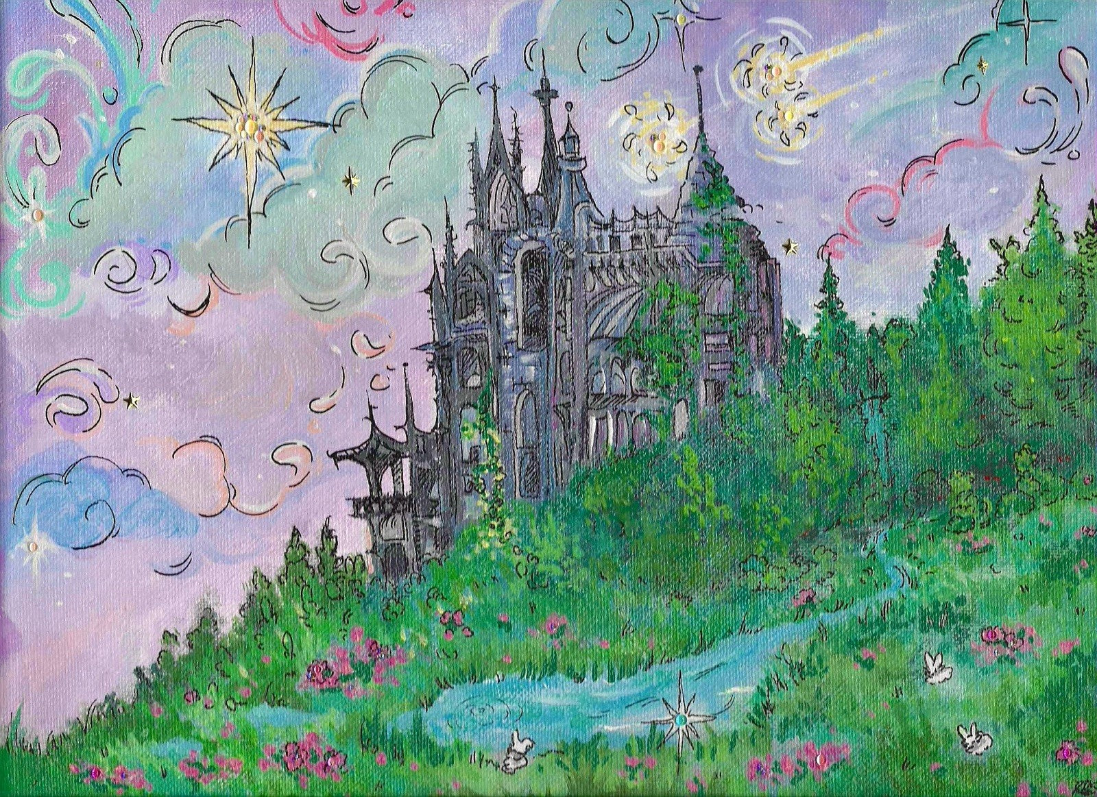 12x9 Whimsical Art, Original Piece, Acrylic/Stretch Canvas, By Rabbit Paw Studio