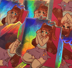 Vinyl Holographic Sticker, Girl And Bunny Original Art, Rabbit Paw Studio