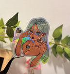 Vinyl Holographic Sticker, Heartless Girl Original Art, Rabbit Paw Studio